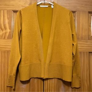 Cyrus Gold Cardigan Sweater with Shawl Collar and Ribbed Cuffs